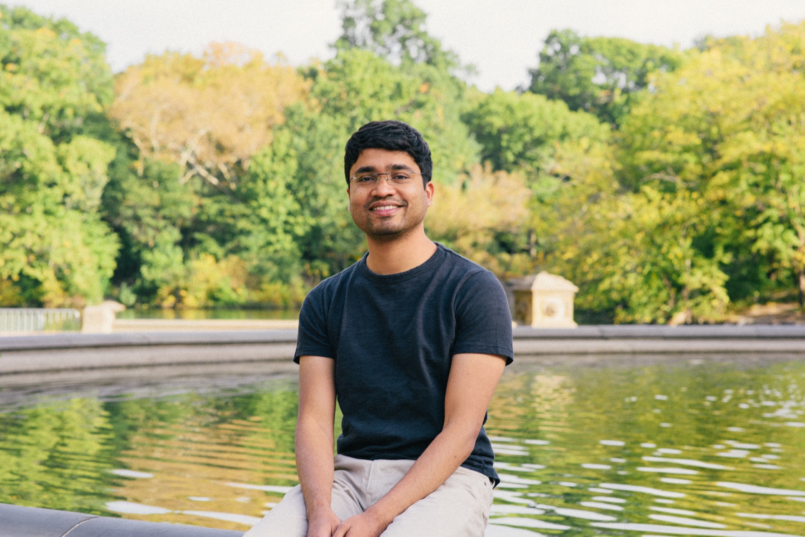 Vipul A M, outdoors by a fountain